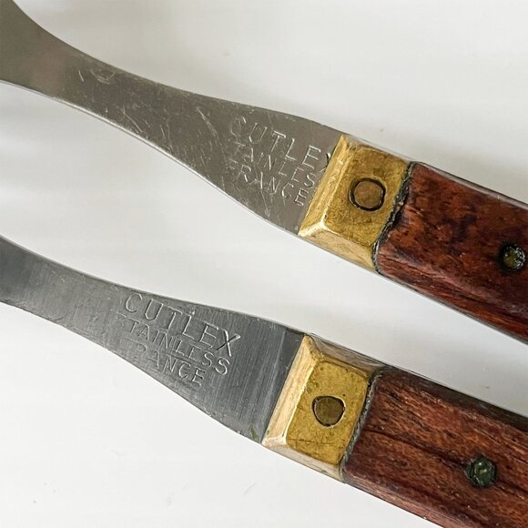 Vintage France Stainless Dinner Forks with Wood Brass Handle Set of 6 MCM - Picture 6 of 6